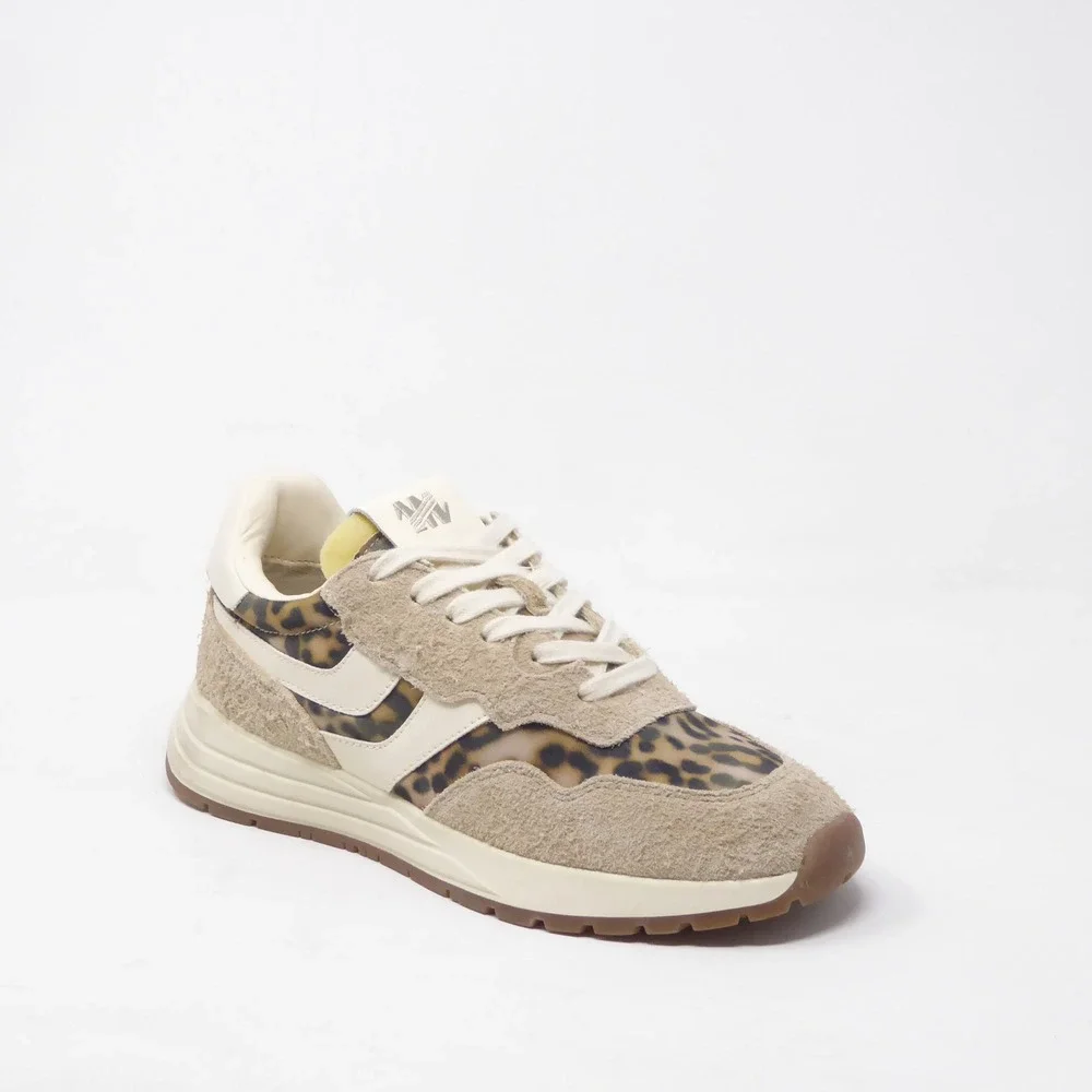 Steve Madden Womens Burst Sneakers Tan Leopard Print Lace Up 8.5M